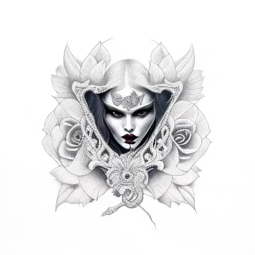 beautiful evil woman face tattoo design idea