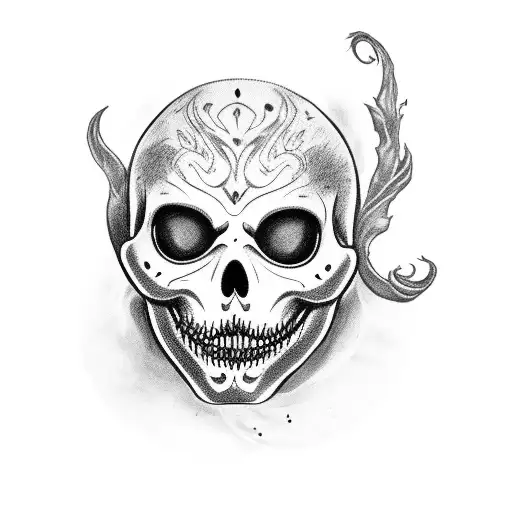 realistic spooky face with Venetian mask, coffee, eyes tattoo design idea