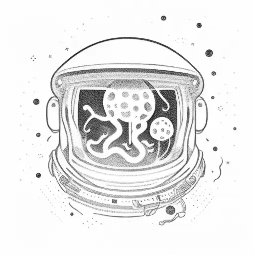 astronaut Helmet filled with water and jellyfish. helmet is floating through outer space  tattoo design idea