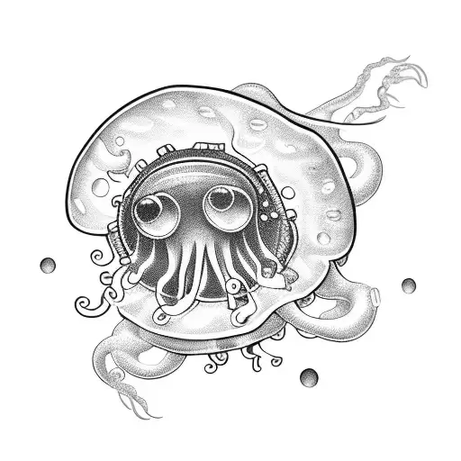 cute jellyfish, old school scuba mask, spaceship  tattoo design idea
