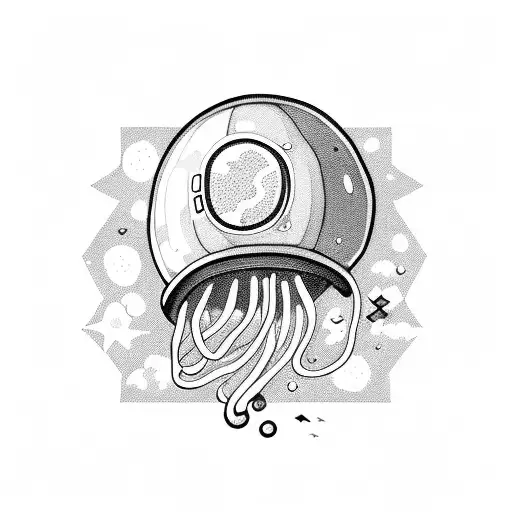 jellyfish wearing an astronaut helmet in outer space tattoo design idea