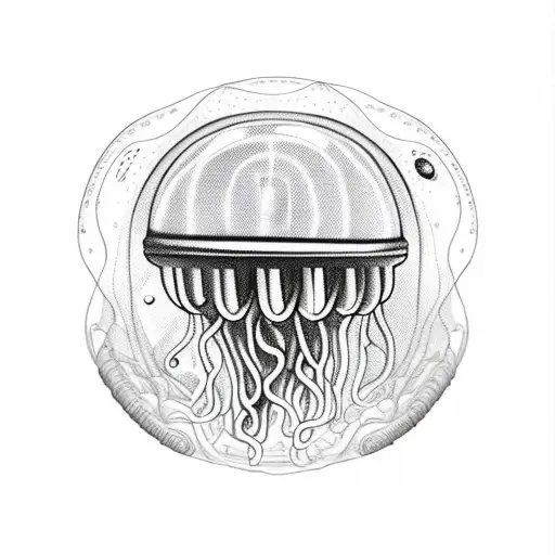 jellyfish wearing an astronaut helmet in outer space tattoo design idea