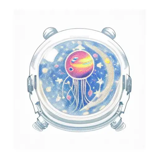 astronaut helmet jellyfish outer space solar system tattoo design idea