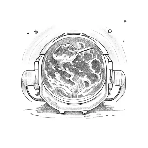 An astronaut on the moon, sitting on a patio chair and having a coffee while looking at earth  tattoo design idea
