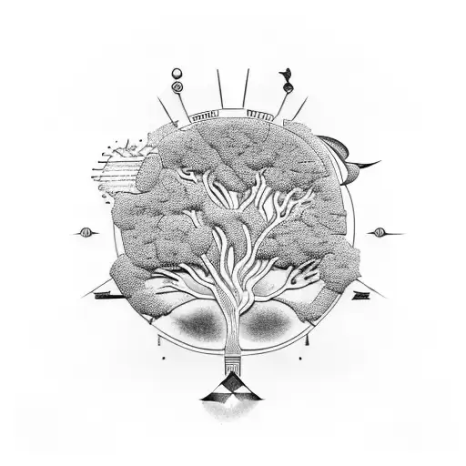 ancient greek sculpture , tree of life, solar system tattoo design idea