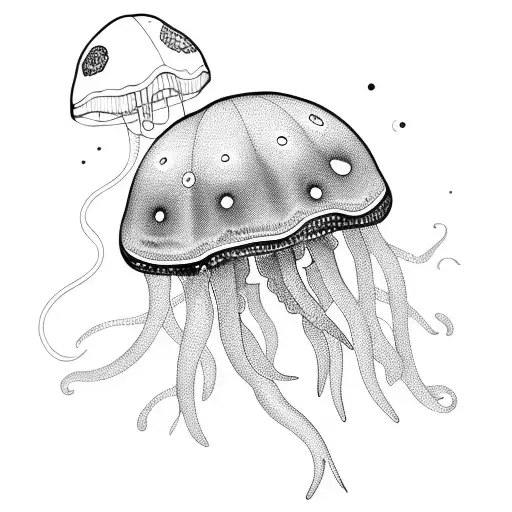 jellyfish, old school scuba mask, spaceship  tattoo design idea