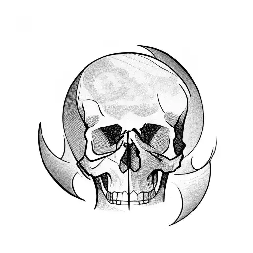 man's face, skull, linework, moon, dark, spooky tattoo design idea