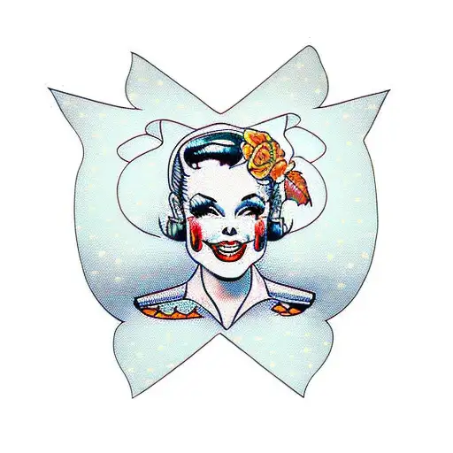 pinup girl with Jack-o-lantern head, fishnet stockings, and high heels tattoo design idea