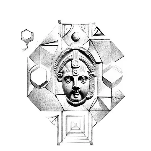 Ancient Greek sculpture, galaxy, geometric shapes, architecture  tattoo design idea