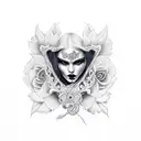 beautiful evil woman face tattoo design idea