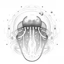 jellyfish in outer space with astronaut helmet  tattoo design idea