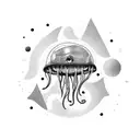 jellyfish in outer space with astronaut helmet  tattoo design idea