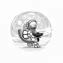 An astronaut on the moon, sitting on a patio chair and having a coffee while looking at earth  tattoo design idea