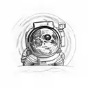 An astronaut on the moon, sitting on a patio chair and having a coffee while looking at earth  tattoo design idea