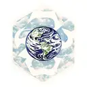 An astronaut on the moon, sitting on a patio chair and having a coffee while looking at earth  tattoo design idea