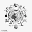 ancient greek sculpture at top, tree of life at bottom, solar system behind tattoo design idea