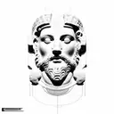 Ancient Greek sculpture, outer space, mind, thin vertical lines tattoo design idea
