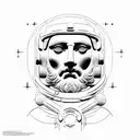 Ancient Greek sculpture, outer space, mind, thin vertical lines tattoo design idea