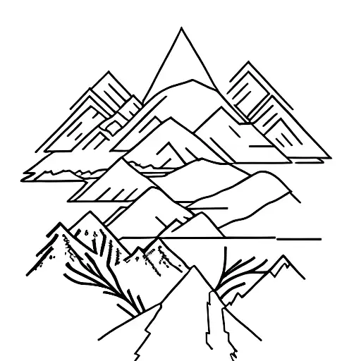 mountain, Aspen tree, pine tree, stream, color, white ink tattoo design idea
