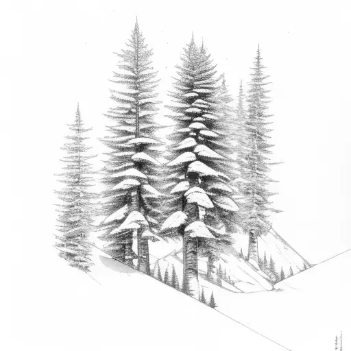 mountain, Aspen tree, pine tree, stream, color, white ink tattoo design idea