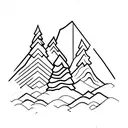mountain, Aspen tree, pine tree, stream, color, white ink tattoo design idea