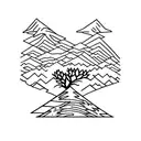 mountain, Aspen tree, pine tree, stream, color, white ink tattoo design idea