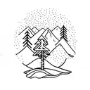 mountain, Aspen tree, pine tree, stream, color, white ink tattoo design idea
