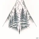 mountain, Aspen tree,m, stream, color, white ink tattoo design idea