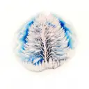 mountain, Aspen tree,m, stream, color, white ink tattoo design idea