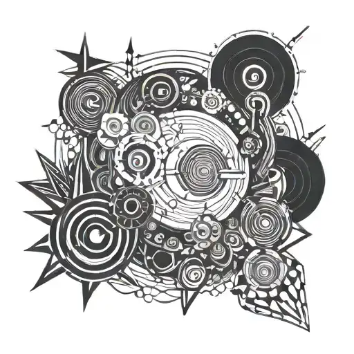 show four buttons in a row: play, pause, stop, record like you see in a music software. the tattoo should be shaped rect tattoo design idea