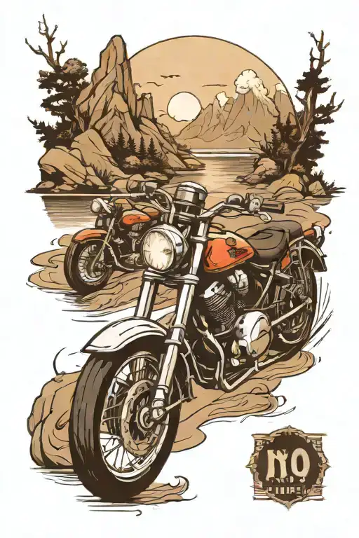 road motorbike mountain sea nature  tattoo design idea