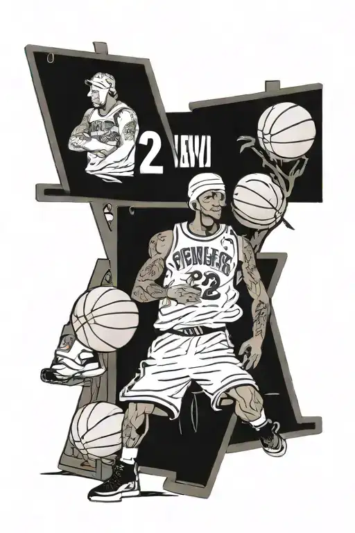 a stree sign with three street names a house also basketball jersey with the number 22 also hear no evil see no evil   tattoo design idea