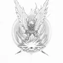 A pheonix rising from the ashes with flying raijin kunai knife used in naruto tattoo design idea