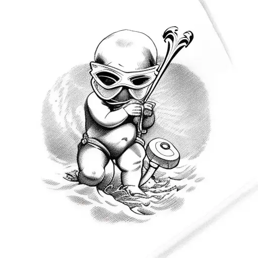 A playful cupid baby wearing a ski mask, adding a unique twist to a classic tattoo idea tattoo design idea