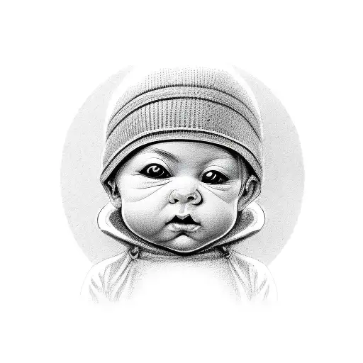 baby cupid with balaclava breaking hearts minimalist tattoo design idea