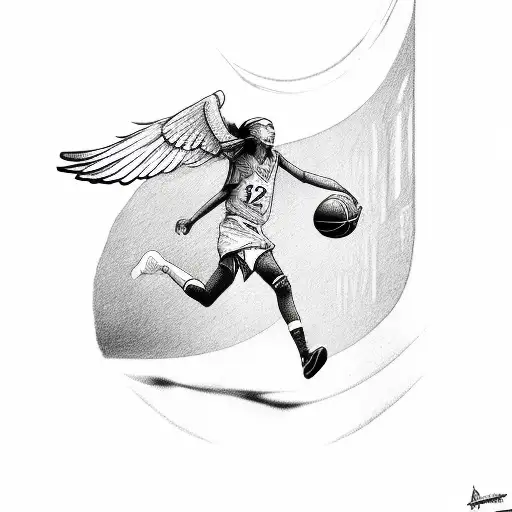 The number 12 with wings and a basketball tattoo design idea