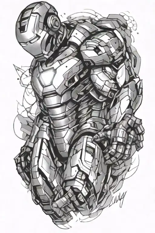 Iron man flexing his bicep tattoo design idea