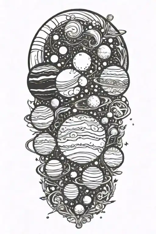 bouquet of planets tattoo design idea