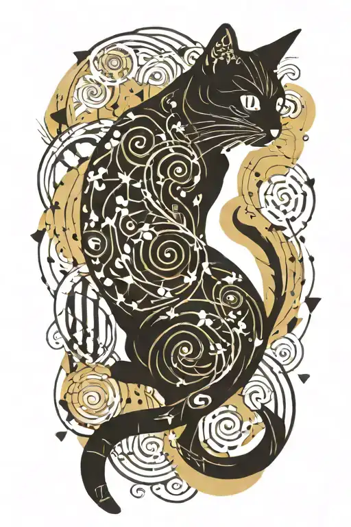 A creative fusion of a cat's silhouette with the intricate structure of a DNA helix, symbolizing the connection between life and science tattoo design idea