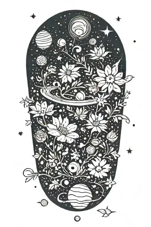 outer space planets and flowers  tattoo design idea