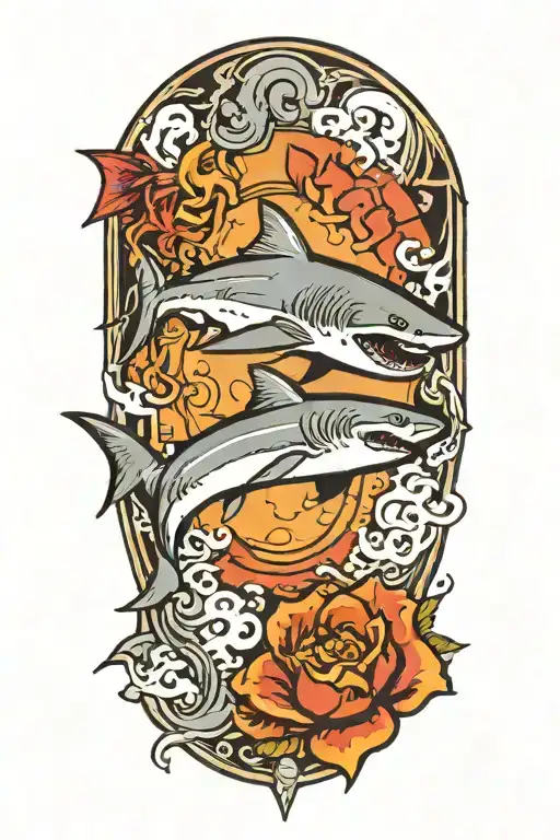 A shark swimming through a video game level tattoo design idea