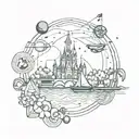 A geometric design featuring elements of Disney World, boating, horses, and x-ray imagery tattoo design idea