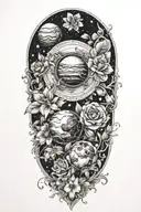 flowers with planets in the center tattoo design idea