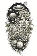flowers with planets in the center tattoo design idea