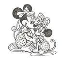 minnie mouse hugging a black and white curly haired big dog tattoo design idea
