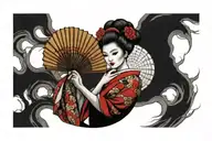 Geisha holding a fan tattoo design idea
