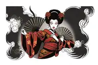 Geisha holding a fan tattoo design idea