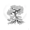 oak tree and 2 normal size and one small size boletus under it tattoo design idea