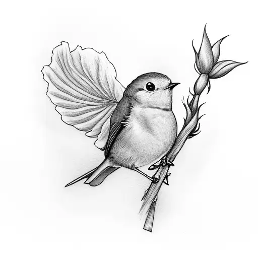 robin the bird carrying rose in its beak flying away tattoo design idea