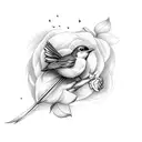 robin the bird carrying rose in its beak flying away tattoo design idea